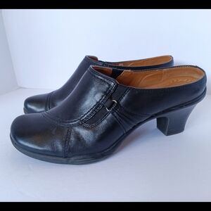🖤 Earth Spirit Classics Leather Slip-on Heel Shoe Clogs Mules Womens 8